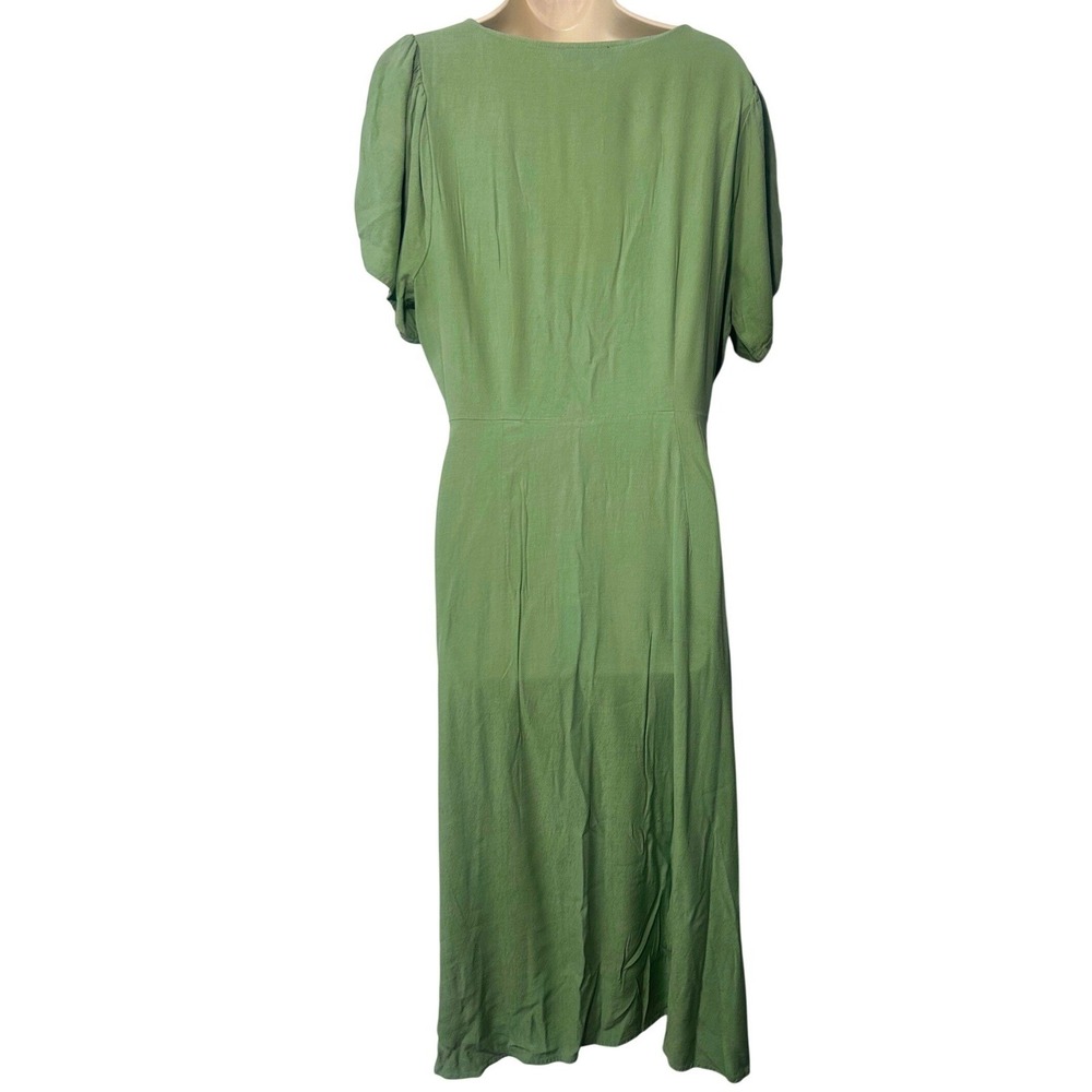 Madewell Sage Green Button Front Midi Dress Lyocell Blend Short Sleeve Size 12 - Picture 4 of 7